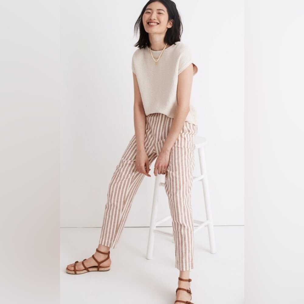 Madewell Linen-cotton Track Trousers In Stripe In Saddle Brown